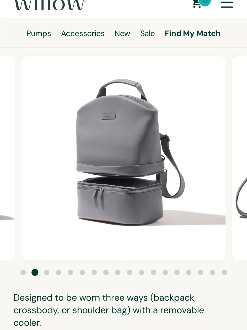 Willow pump anywhere bag, Light Gray Rounded Leather Crossbody/backpack.